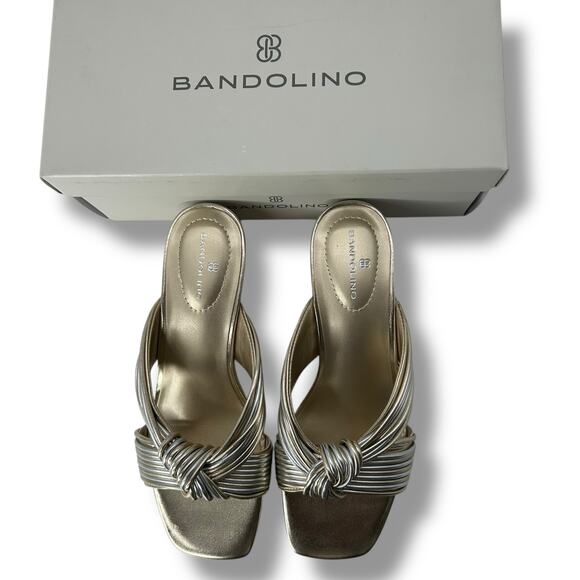 NEW Bandolino Sandals Size 7 Metallic Gold Wedge Slip On Knotted Square Toe Y2K - Picture 8 of 12